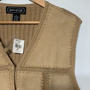 Vintage Spice of Life Boho 70s Leather Knit Suede Vest Size XL NEW